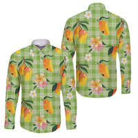 Aloha Hawaii Palaka Print Mango Plumeria Family Matching Off The Shoulder Long Sleeve Dress and Hawaiian Shirt Cool Mint