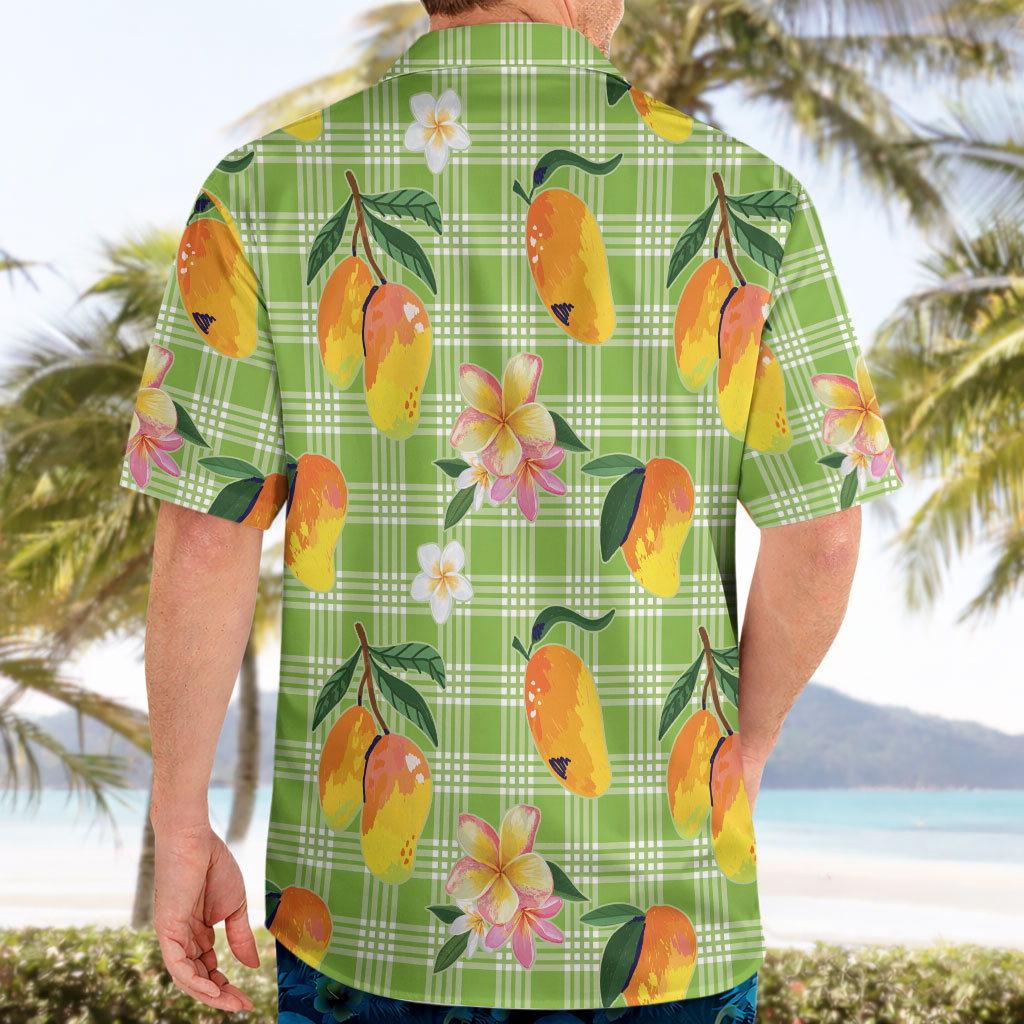 Aloha Hawaii Palaka Print Mango Plumeria Hawaiian Shirt Cool Mint