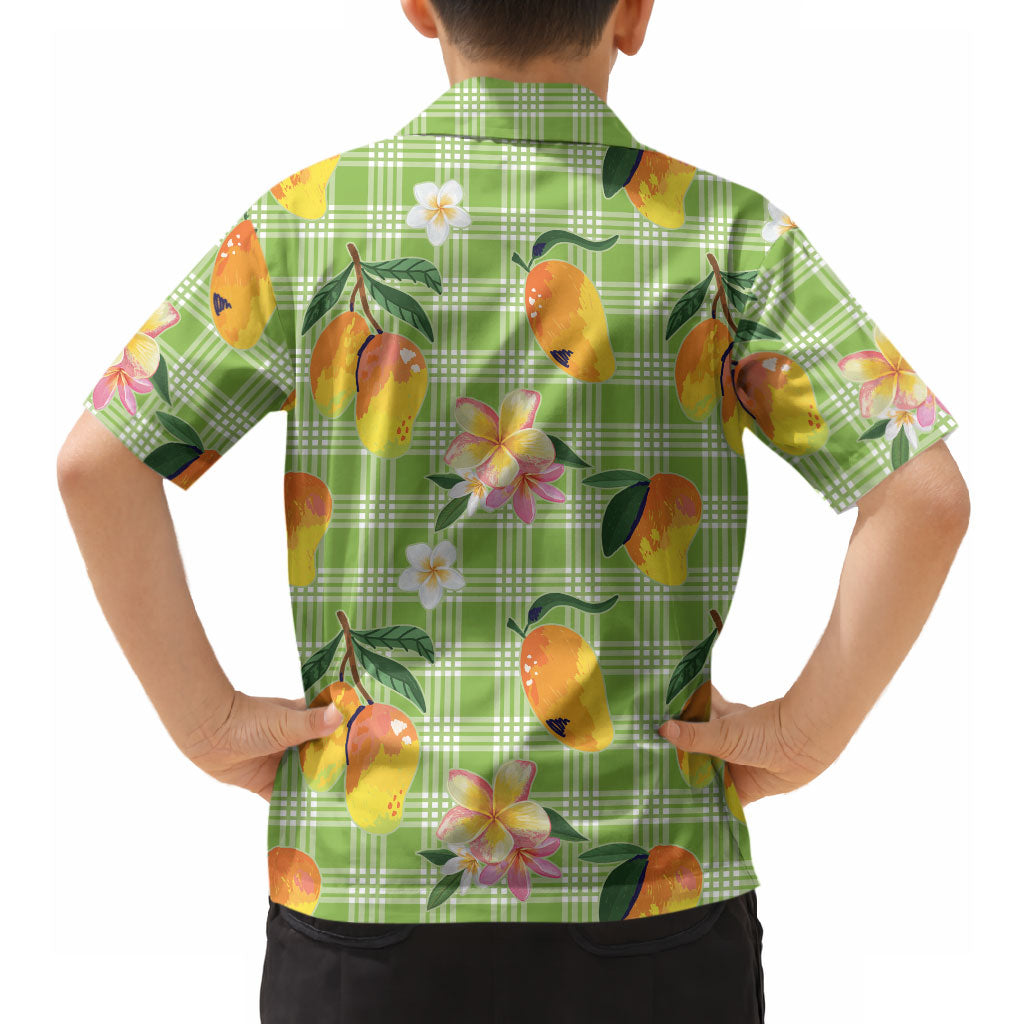 Aloha Hawaii Palaka Print Mango Plumeria Hawaiian Shirt Cool Mint