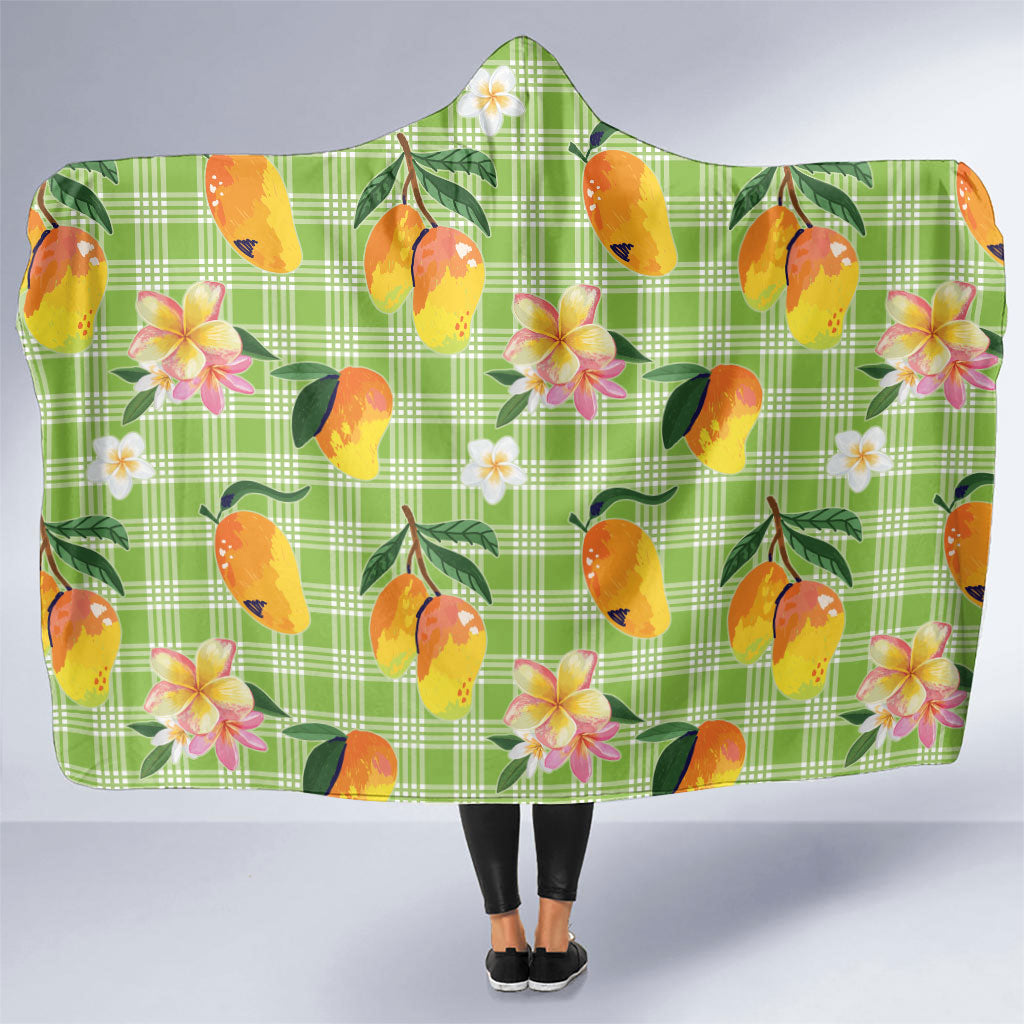 Aloha Hawaii Palaka Print Mango Plumeria Hooded Blanket Cool Mint