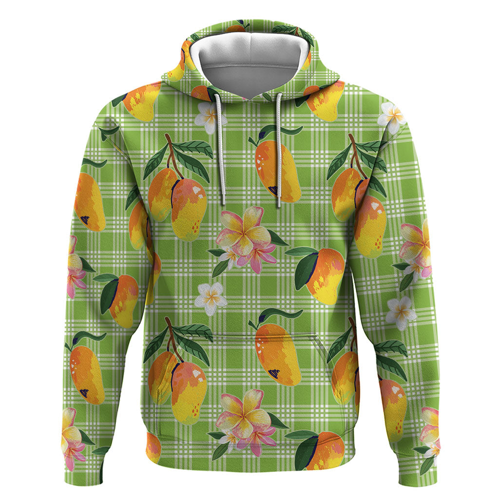 Aloha Hawaii Palaka Print Mango Plumeria Hoodie Cool Mint