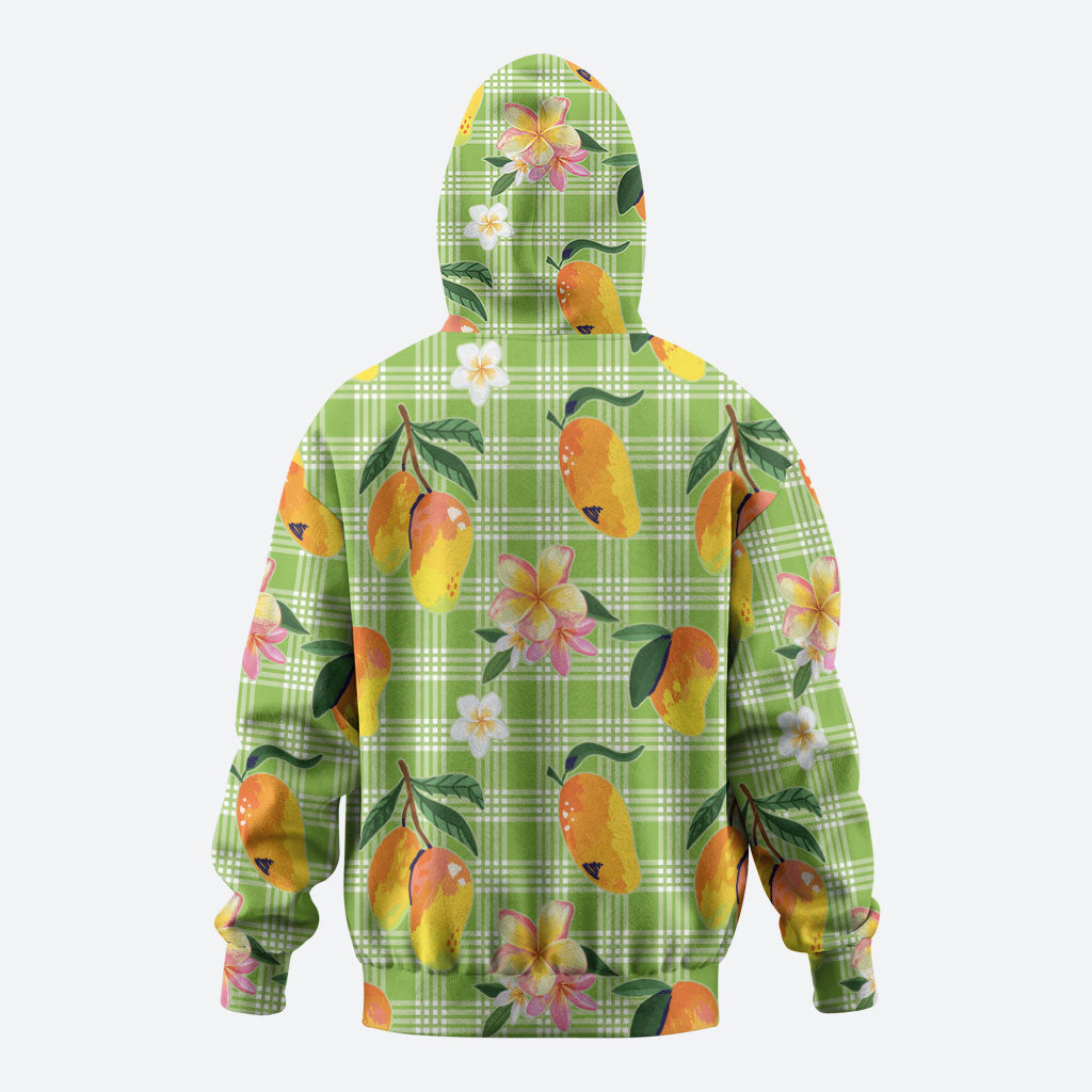 Aloha Hawaii Palaka Print Mango Plumeria Hoodie Cool Mint
