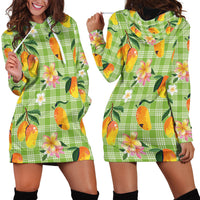 Aloha Hawaii Palaka Print Mango Plumeria Hoodie Dress Cool Mint