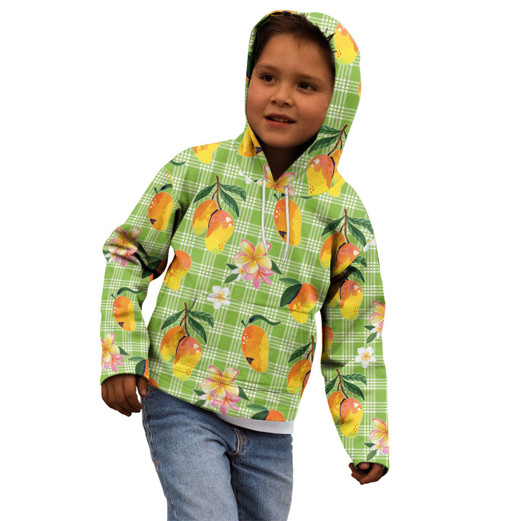 Aloha Hawaii Palaka Print Mango Plumeria Kid Hoodie Cool Mint