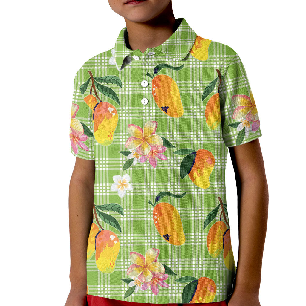 Aloha Hawaii Palaka Print Mango Plumeria Kid Polo Shirt Cool Mint