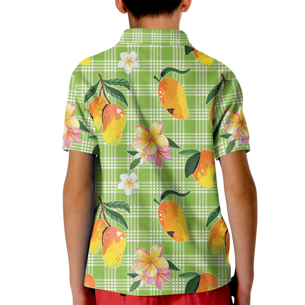 Aloha Hawaii Palaka Print Mango Plumeria Kid Polo Shirt Cool Mint
