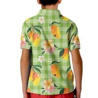 Aloha Hawaii Palaka Print Mango Plumeria Kid Polo Shirt Cool Mint