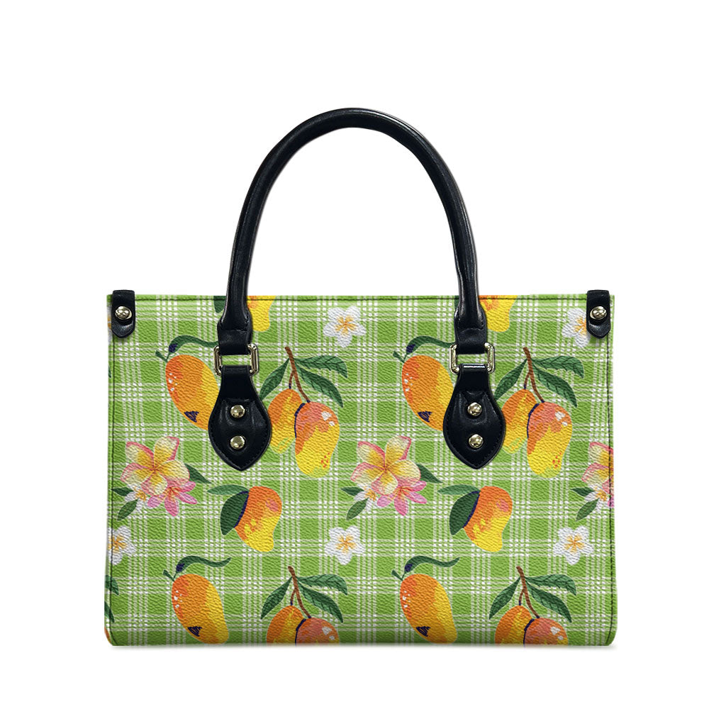 Aloha Hawaii Palaka Print Mango Plumeria Leather Bag Cool Mint