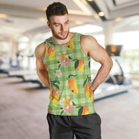 Aloha Hawaii Palaka Print Mango Plumeria Men Tank Top Cool Mint