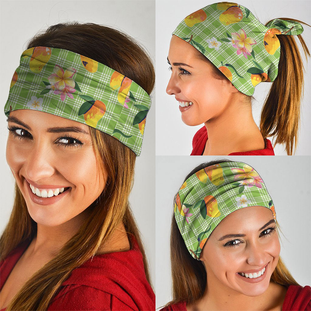 Aloha Hawaii Palaka Print Mango Plumeria Neck Gaiter Cool Mint