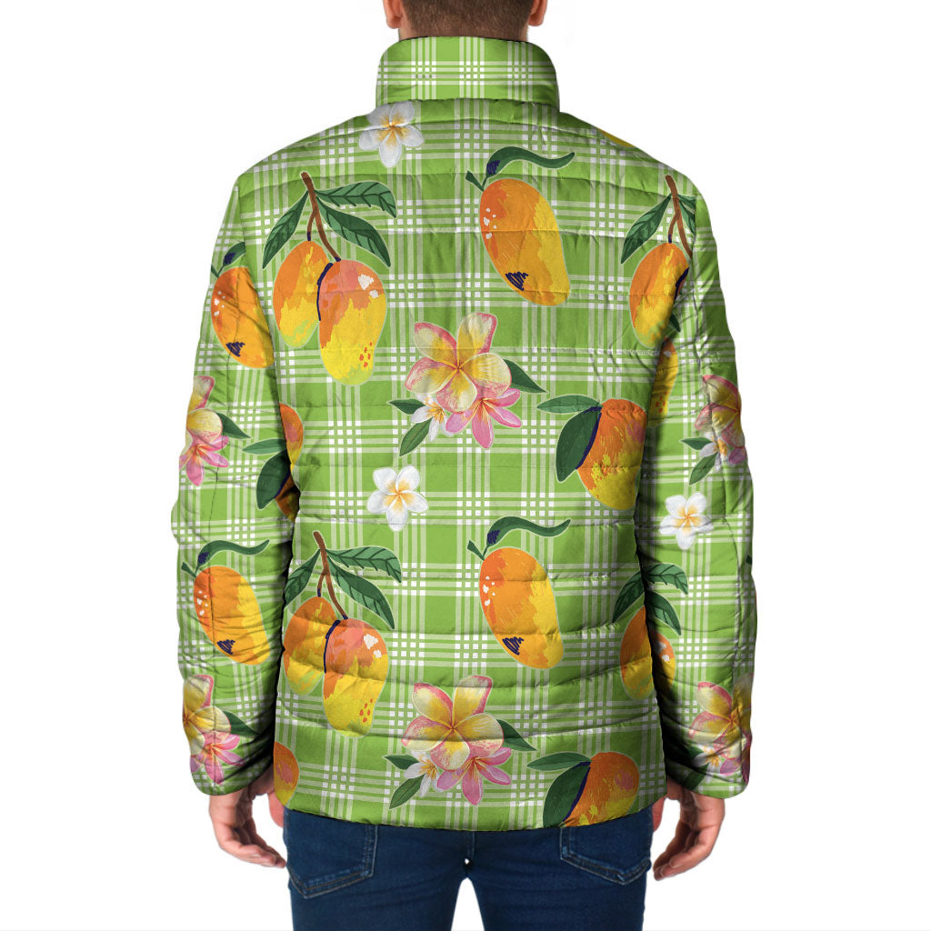 Aloha Hawaii Palaka Print Mango Plumeria Padded Jacket Cool Mint