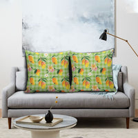 Aloha Hawaii Palaka Print Mango Plumeria Pillow Cover Cool Mint
