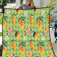 Aloha Hawaii Palaka Print Mango Plumeria Quilt Cool Mint