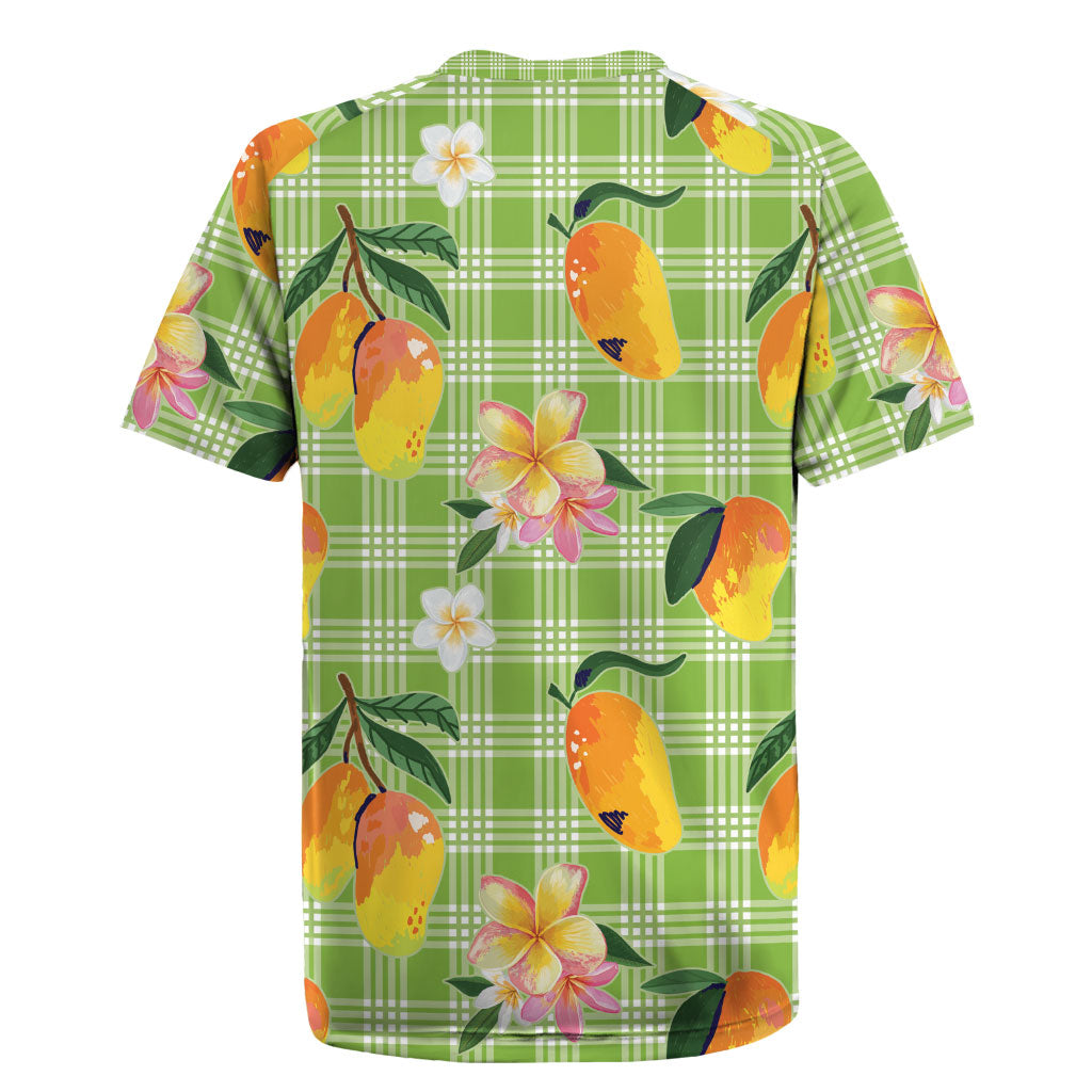 Aloha Hawaii Palaka Print Mango Plumeria Rugby Jersey Cool Mint