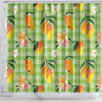 Aloha Hawaii Palaka Print Mango Plumeria Shower Curtain Cool Mint