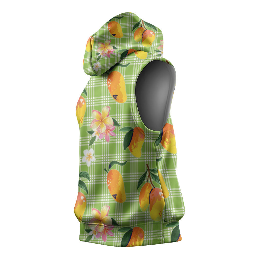Aloha Hawaii Palaka Print Mango Plumeria Sleeveless Hoodie Cool Mint