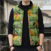 Aloha Hawaii Palaka Print Mango Plumeria Sleeveless Puffer Jacket Cool Mint