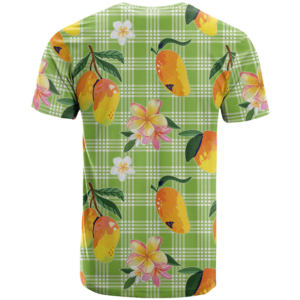 Aloha Hawaii Palaka Print Mango Plumeria T Shirt Cool Mint