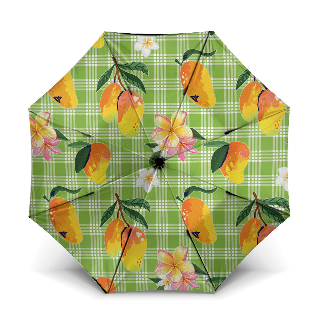 Aloha Hawaii Palaka Print Mango Plumeria Umbrella Cool Mint