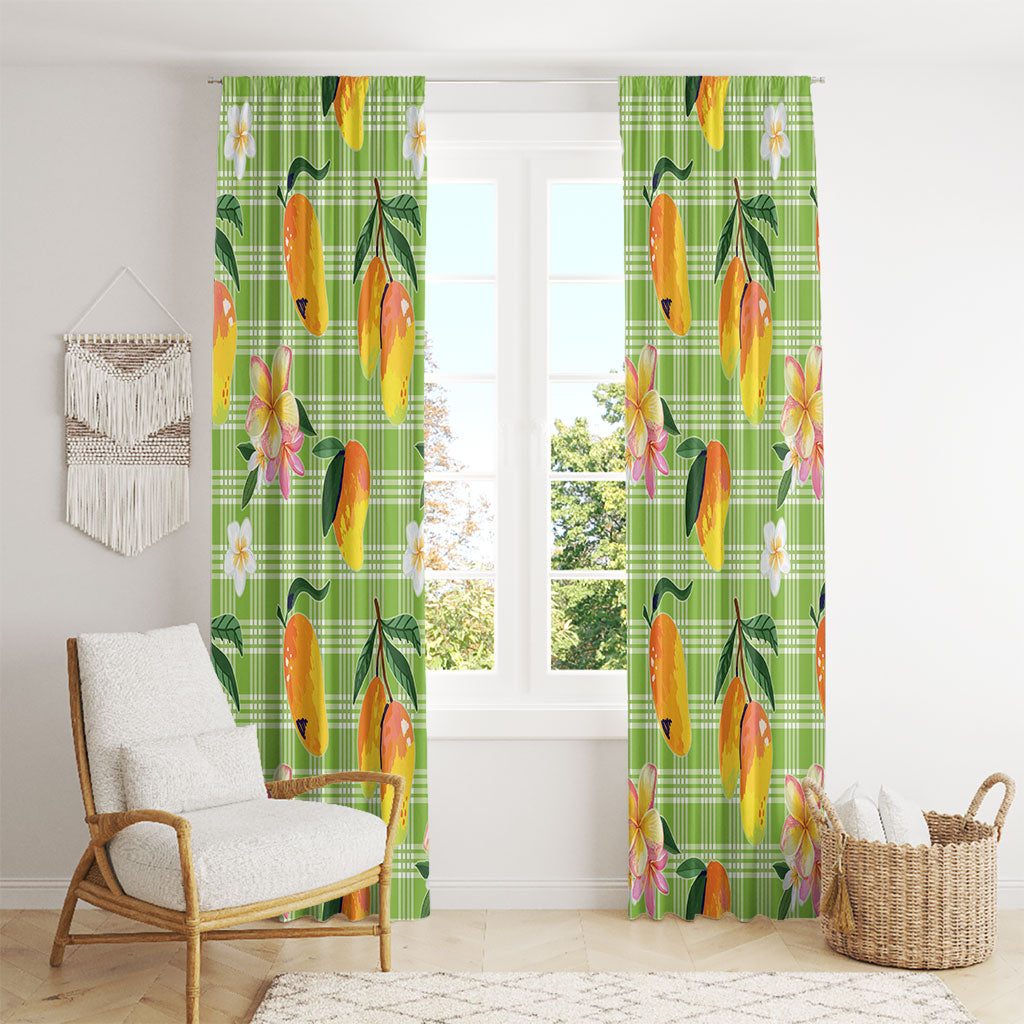 Aloha Hawaii Palaka Print Mango Plumeria Window Curtain Cool Mint