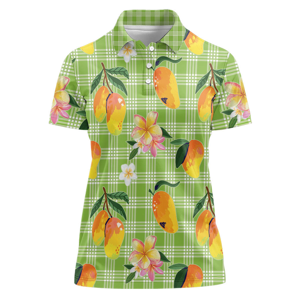 Aloha Hawaii Palaka Print Mango Plumeria Women Polo Shirt Cool Mint