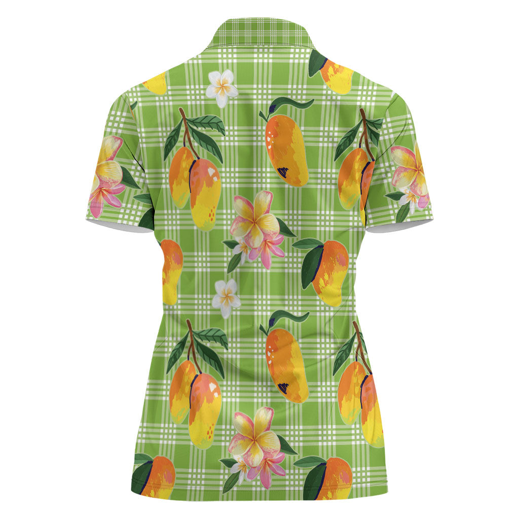 Aloha Hawaii Palaka Print Mango Plumeria Women Polo Shirt Cool Mint