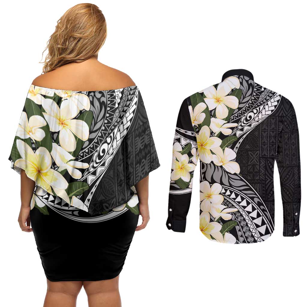 Aloha Hawaii Festive Couples Matching Off Shoulder Short Dress and Long Sleeve Button Shirt Frangipani Lace Classic LT7 - Polynesian Pride