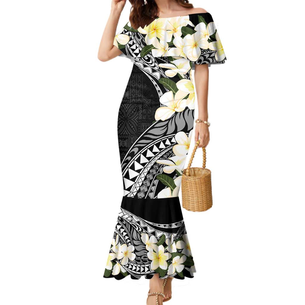 Aloha Hawaii Festive Family Matching Mermaid Dress and Hawaiian Shirt Frangipani Lace Classic LT7 Mom's Dress Black - Polynesian Pride
