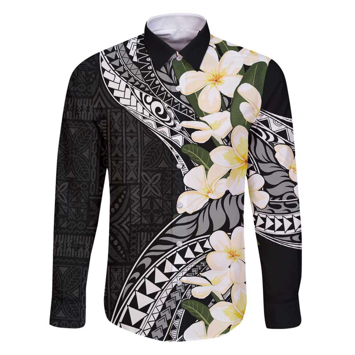Aloha Hawaii Festive Family Matching Puletasi and Hawaiian Shirt Frangipani Lace Classic LT7 Dad's Shirt - Long Sleeve Black - Polynesian Pride