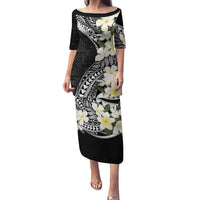 Aloha Hawaii Festive Family Matching Puletasi and Hawaiian Shirt Frangipani Lace Classic LT7 Mom's Dress Black - Polynesian Pride