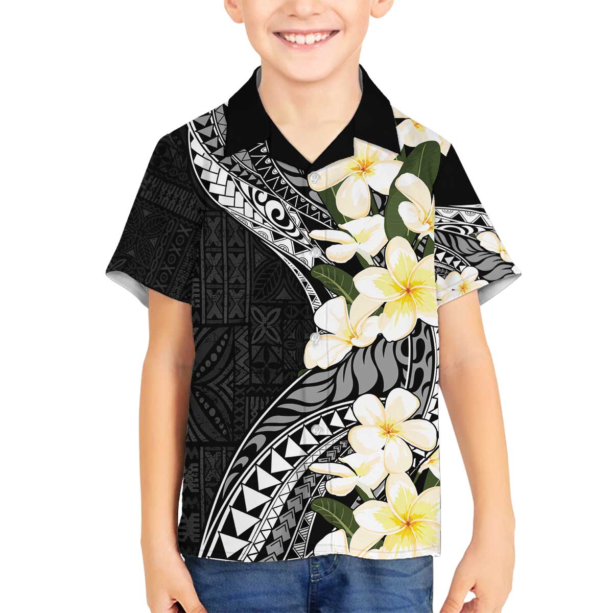 Aloha Hawaii Festive Family Matching Puletasi and Hawaiian Shirt Frangipani Lace Classic LT7 Son's Shirt Black - Polynesian Pride