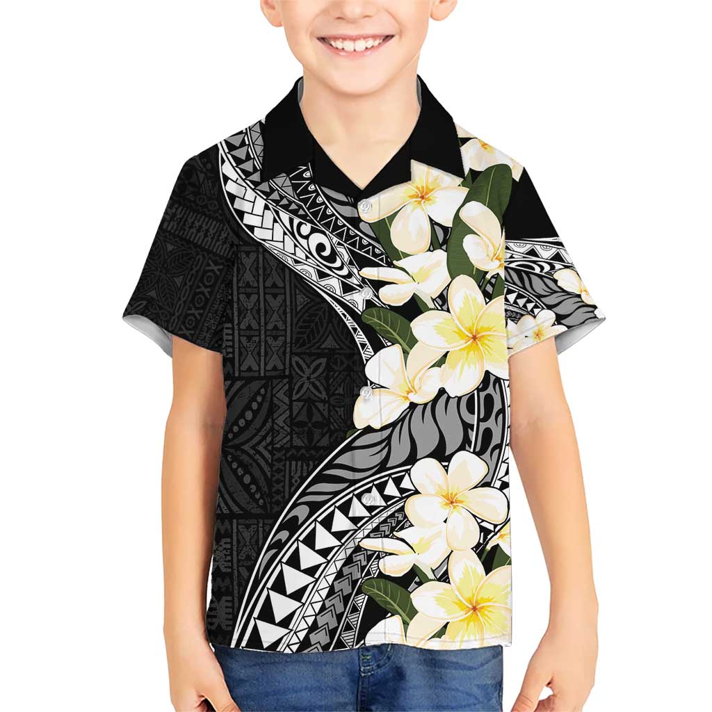Aloha Hawaii Festive Kid Hawaiian Shirt Frangipani Lace Classic LT7 Kid Black - Polynesian Pride