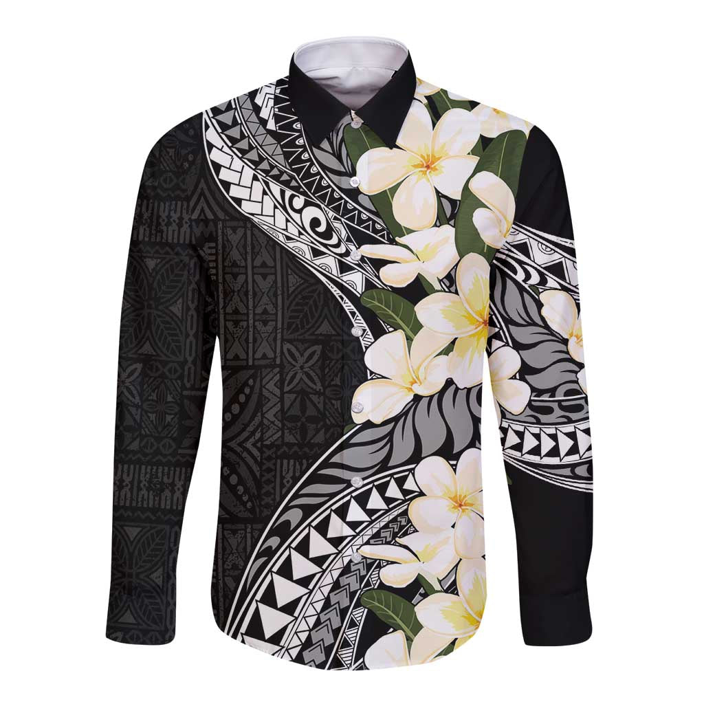Aloha Hawaii Festive Long Sleeve Button Shirt Frangipani Lace Classic LT7 Unisex Black - Polynesian Pride