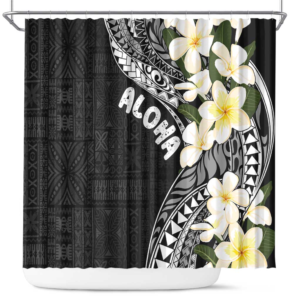 Aloha Hawaii Festive Shower Curtain Frangipani Lace Classic LT7 Black - Polynesian Pride