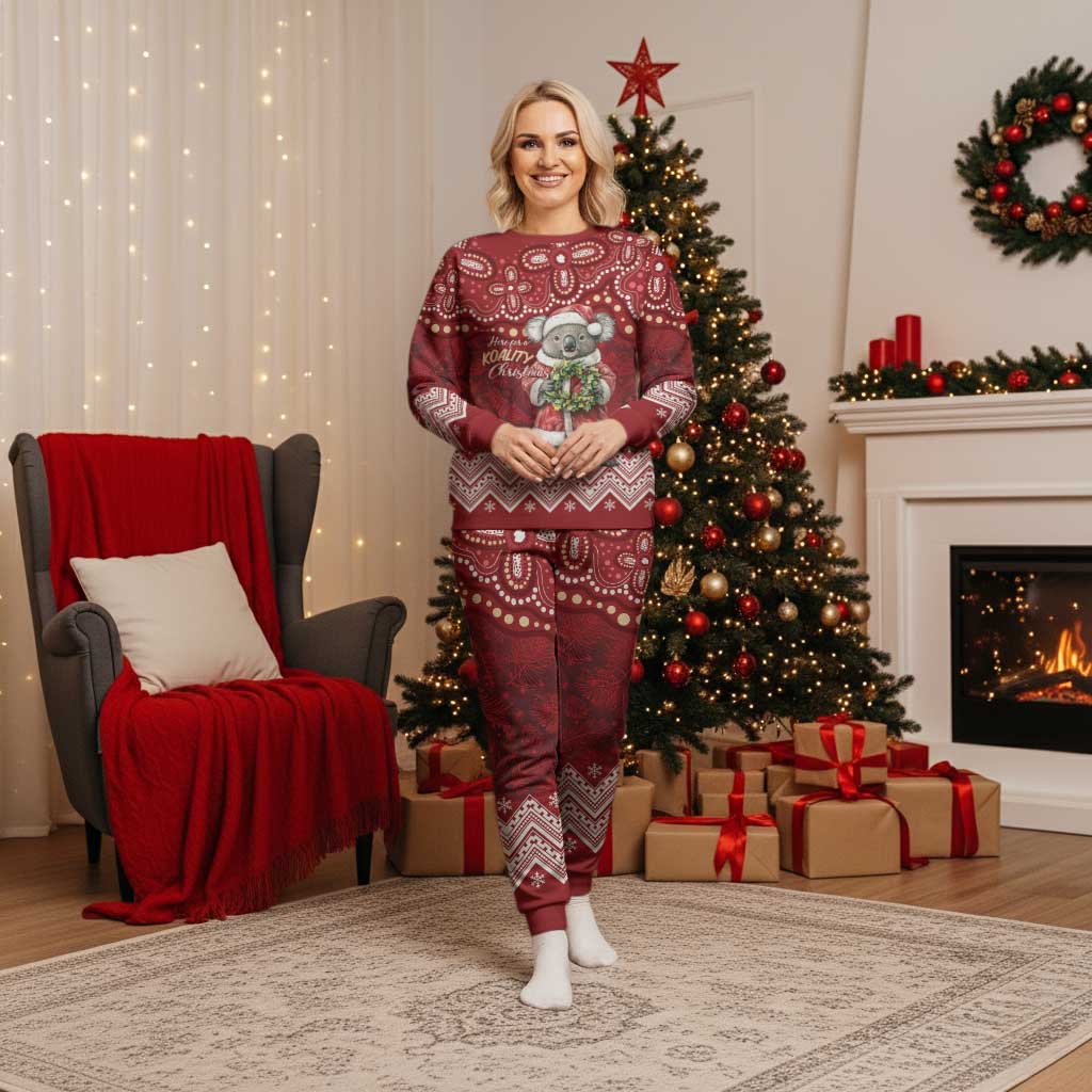 Here For A Koality Xmas Australia Abogirinal Christmas Pajama Set Santa Koala LT7 Women Red - Polynesian Pride