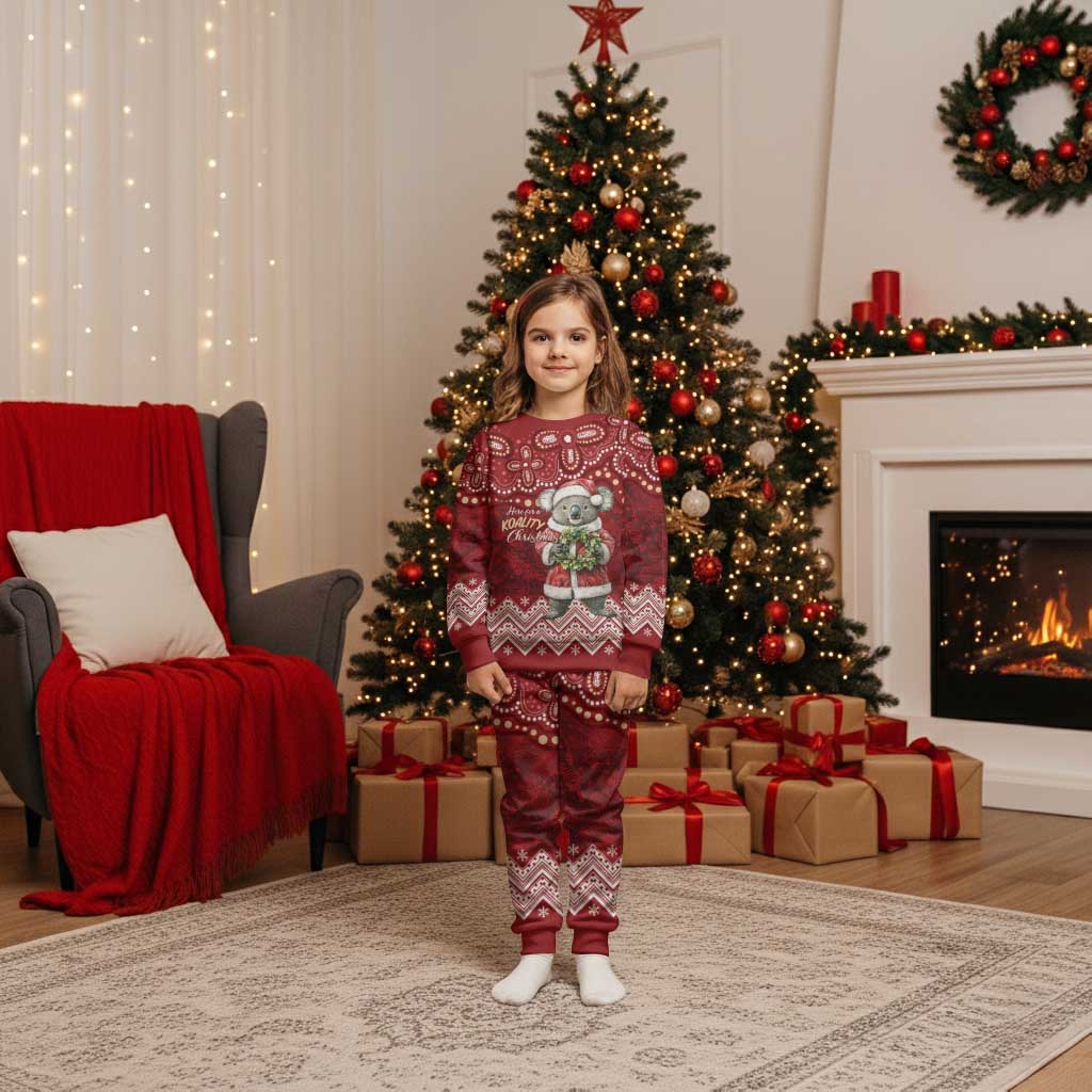 Here For A Koality Xmas Australia Abogirinal Christmas Pajama Set Santa Koala LT7 Kid Red - Polynesian Pride
