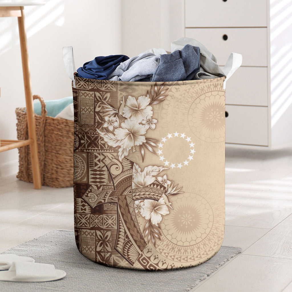Kia Orana Cook Islands Tapa Floral With Cross Laundry Basket Beige LT7 Beige - Polynesian Pride
