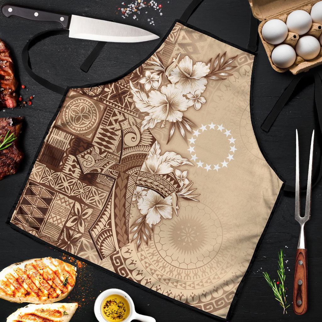 Kia Orana Cook Islands Tapa Floral With Cross Apron Beige LT7 Beige - Polynesian Pride