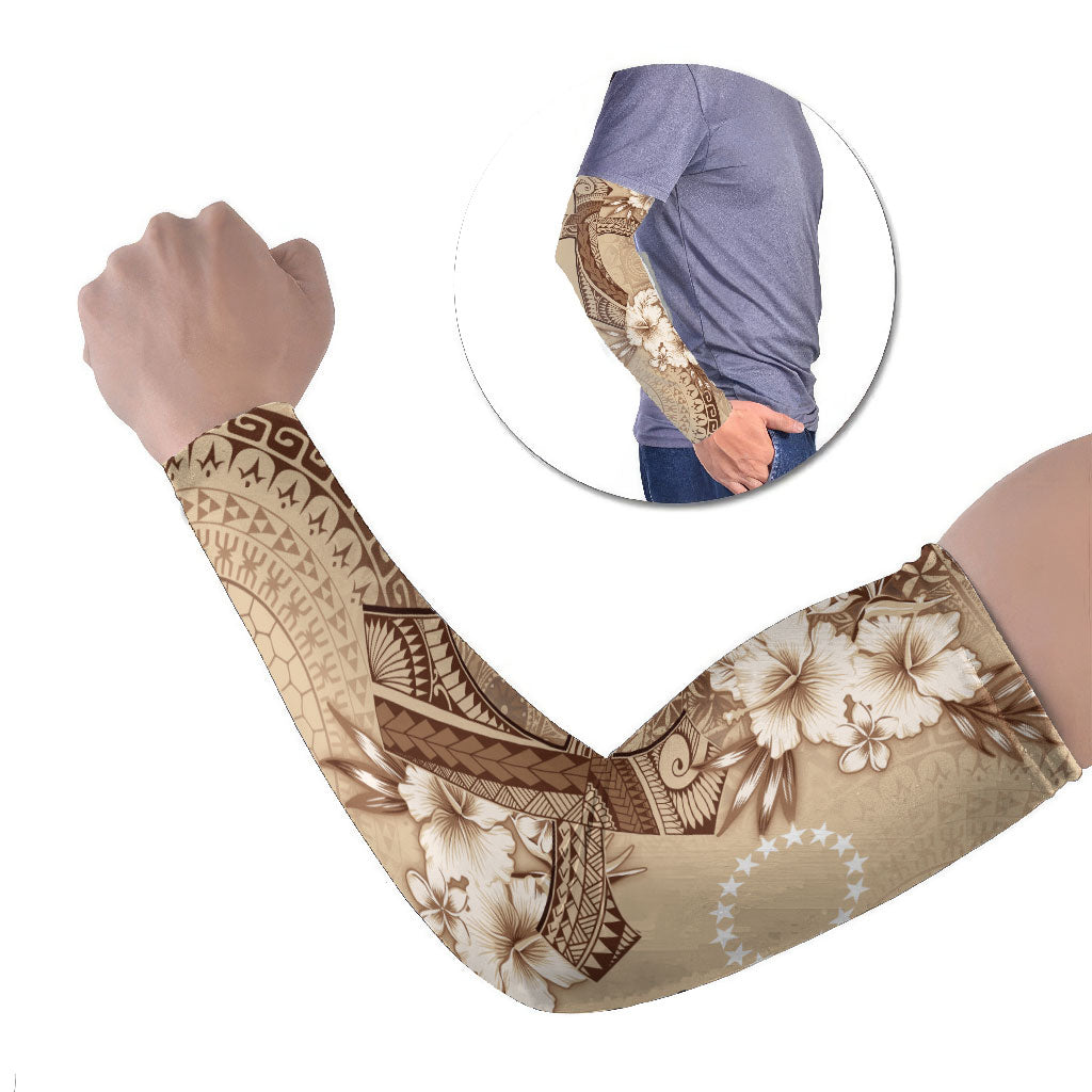 Kia Orana Cook Islands Tapa Floral With Cross Arm Sleeves Beige LT7 Set of 2 Beige - Polynesian Pride