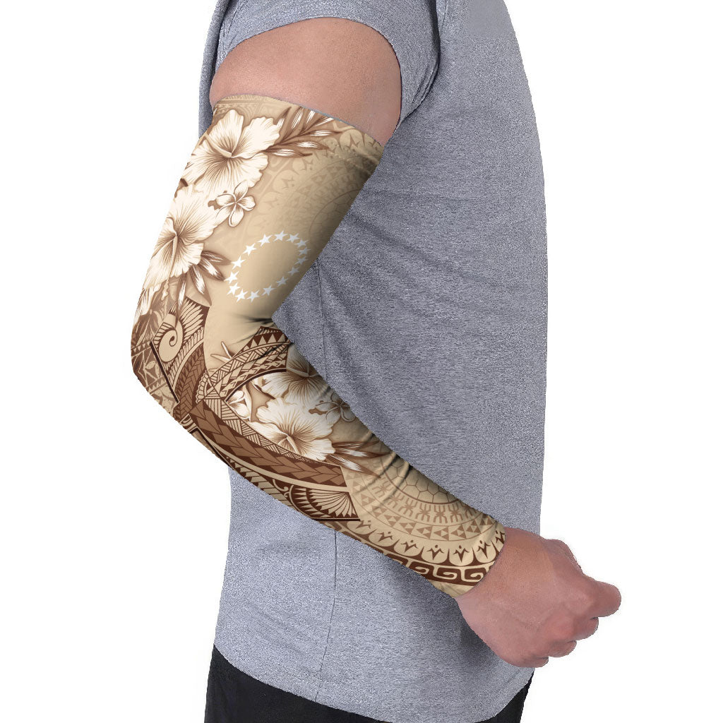 Kia Orana Cook Islands Tapa Floral With Cross Arm Sleeves Beige LT7 - Polynesian Pride