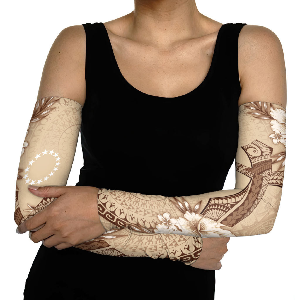 Kia Orana Cook Islands Tapa Floral With Cross Arm Sleeves Beige LT7 - Polynesian Pride