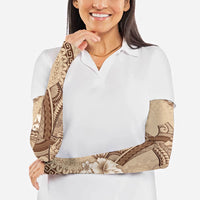 Kia Orana Cook Islands Tapa Floral With Cross Arm Sleeves Beige LT7 - Polynesian Pride