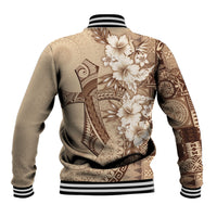 Kia Orana Cook Islands Tapa Floral With Cross Baseball Jacket Beige LT7 - Polynesian Pride