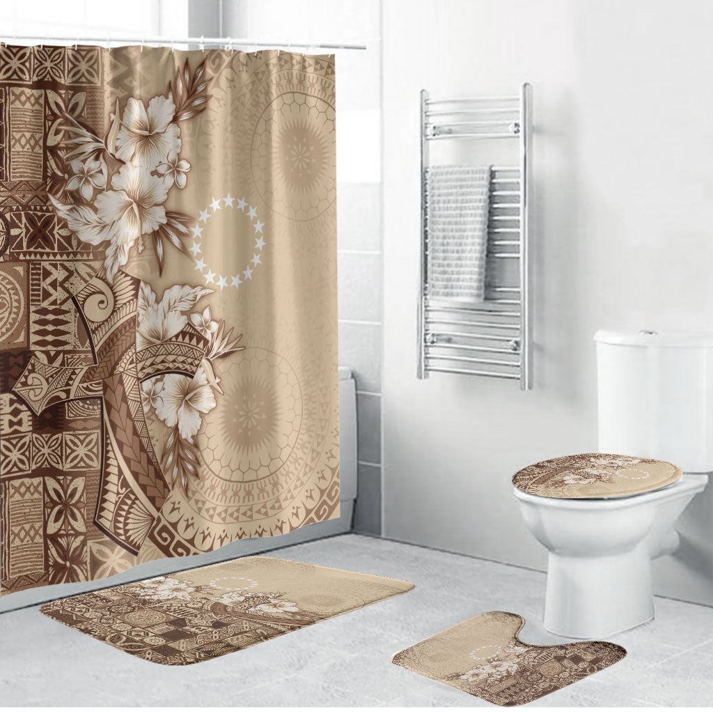Kia Orana Cook Islands Tapa Floral With Cross Bathroom Set Beige LT7 Bathroom Set (4 pcs) Beige - Polynesian Pride
