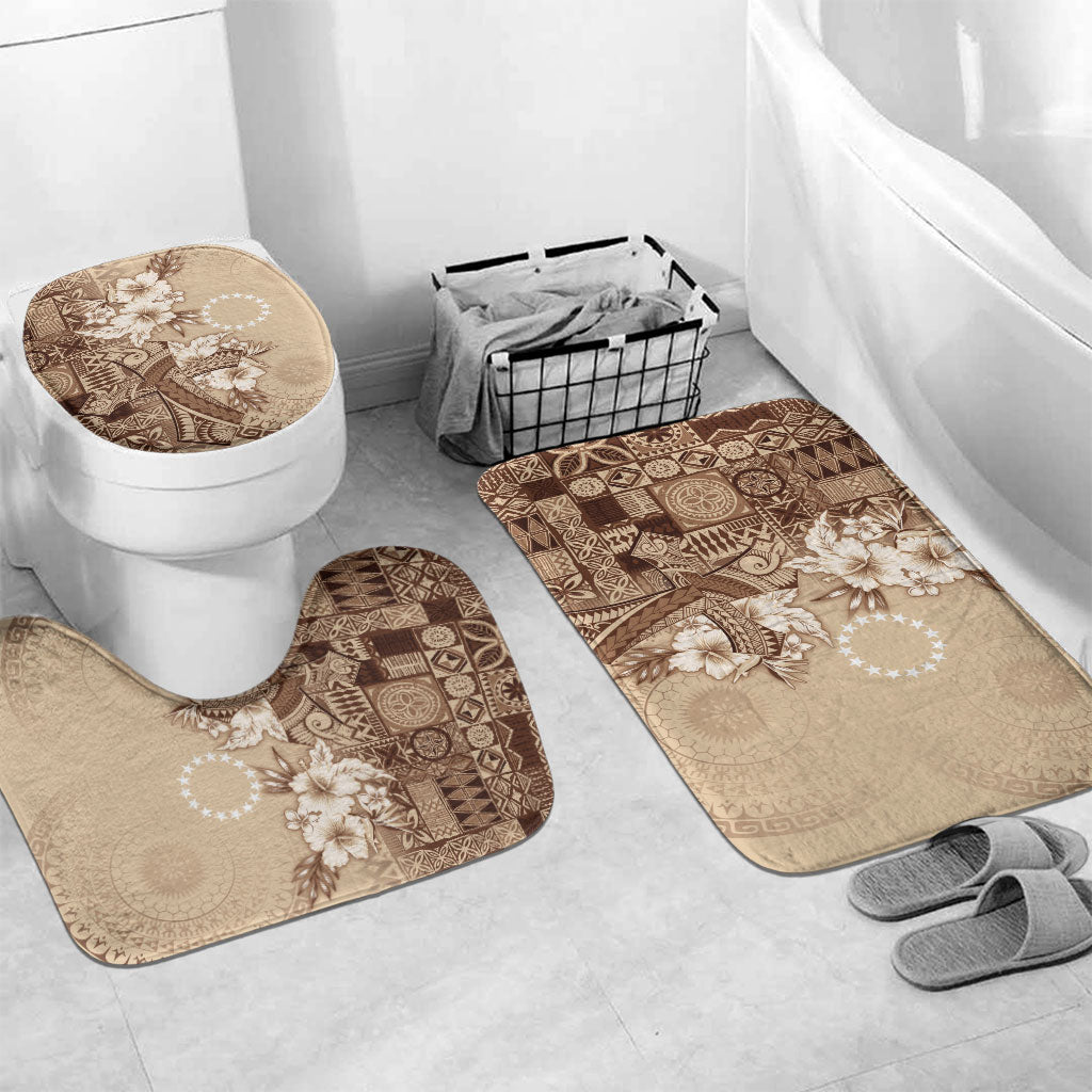 Kia Orana Cook Islands Tapa Floral With Cross Bathroom Set Beige LT7 Mat Set Only (3 pcs) One Size Beige - Polynesian Pride