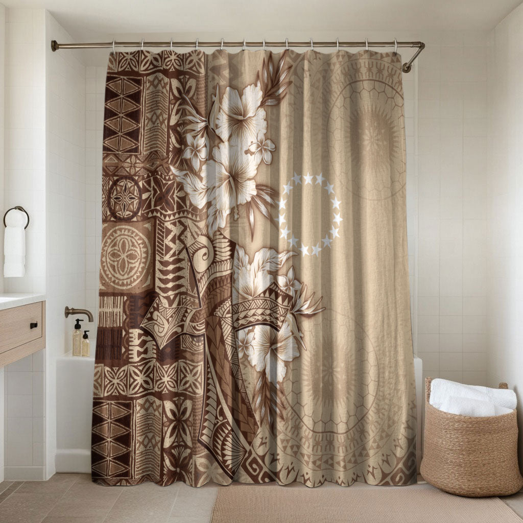 Kia Orana Cook Islands Tapa Floral With Cross Bathroom Set Beige LT7 Shower Curtain Only Beige - Polynesian Pride