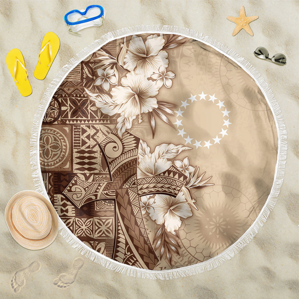 Kia Orana Cook Islands Tapa Floral With Cross Beach Blanket Beige