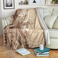 Kia Orana Cook Islands Tapa Floral With Cross Blanket Beige LT7 Beige - Polynesian Pride