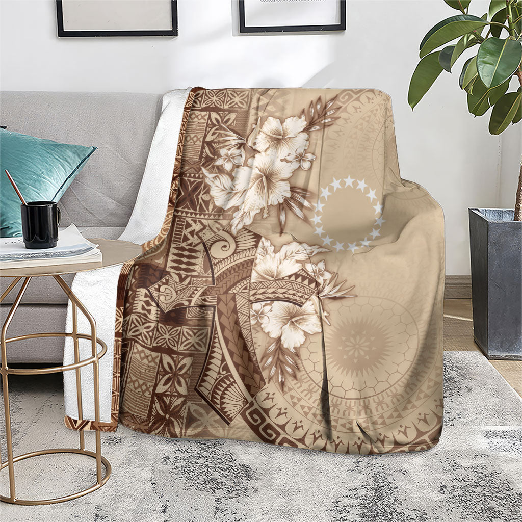Kia Orana Cook Islands Tapa Floral With Cross Blanket Beige LT7 - Polynesian Pride
