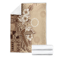 Kia Orana Cook Islands Tapa Floral With Cross Blanket Beige LT7 - Polynesian Pride